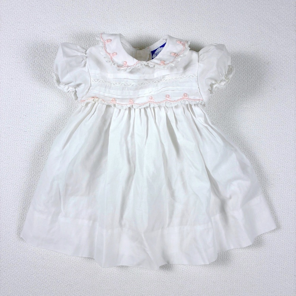 Carriage Boutiques Baby Dress White Pink Embroidered Lace Coquette 6M